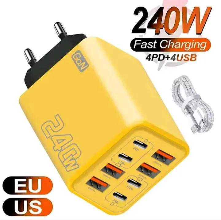 Cargador rápido 240W con 4 puertos USB y 4 PD - 1