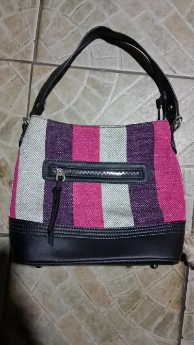Bolso de mano rayado multicolor con cierre - miniatura 1