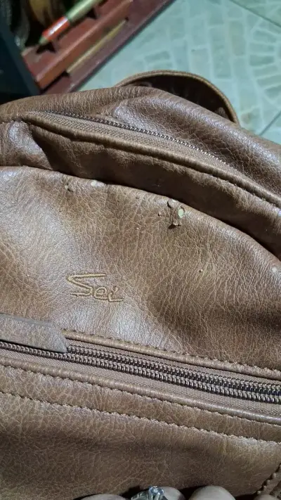 Mochila de cuero marrón Sei con bolsillos - miniatura 3