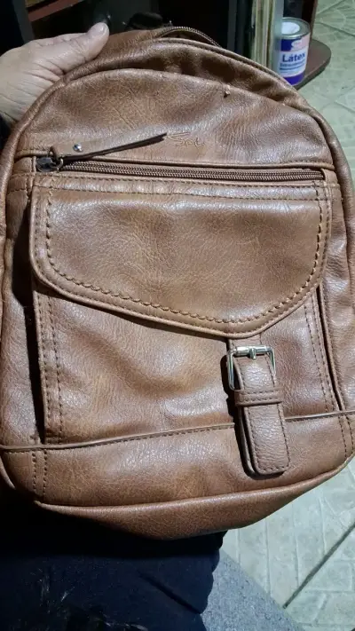 Mochila de cuero marrón Sei con bolsillos - miniatura 6