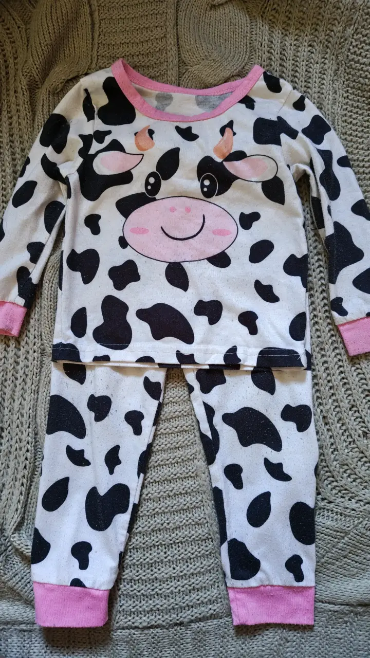 Pijamas infantiles con diseño de vaca y flores 12m - 1