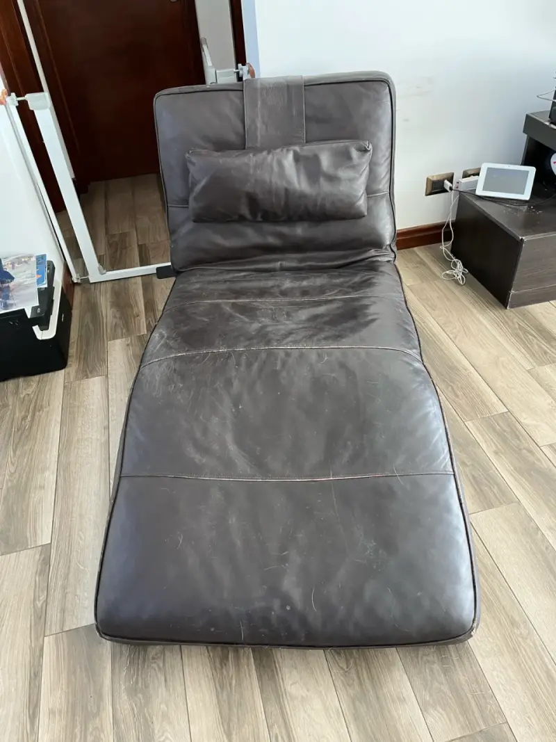 Sofá chaise longue de cuero marrón - 2