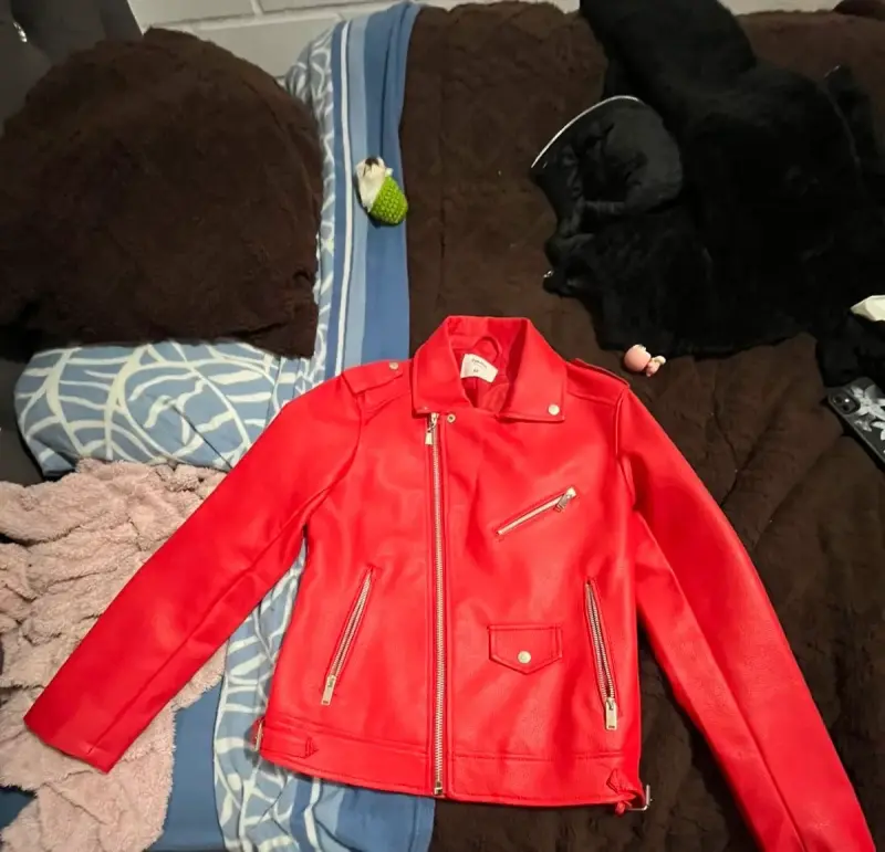 Chaqueta de cuero sintético roja para mujer - 2