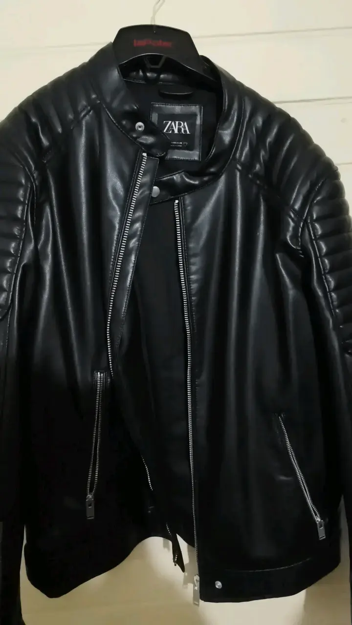 Chaqueta de cuero negra Zara para hombre - 5