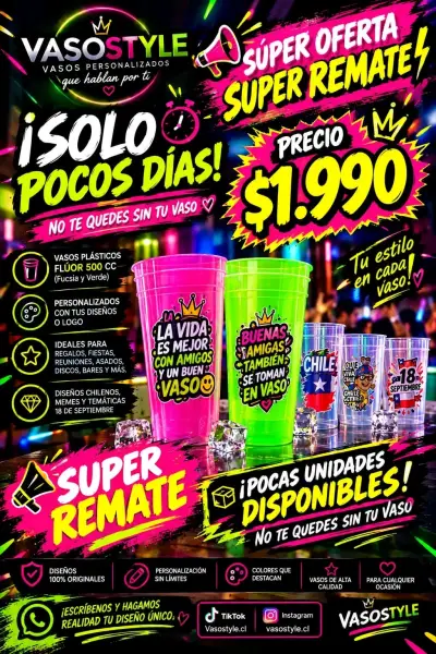 Vasos plásticos personalizados flúor 500cc - miniatura 1
