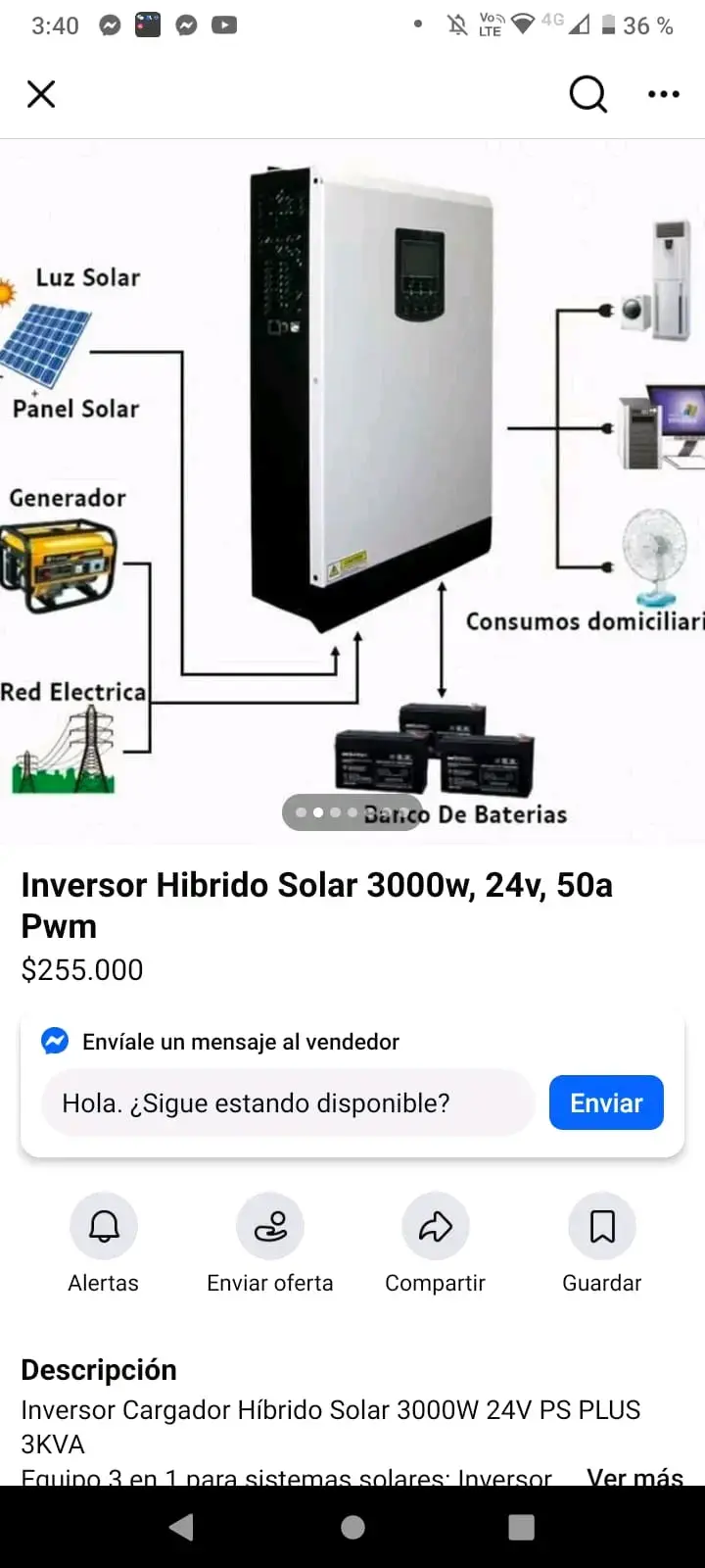 Inversor Híbrido Solar 3000W 24V 50A PWM - 2