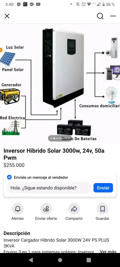 Inversor Híbrido Solar 3000W 24V 50A PWM - miniatura 2