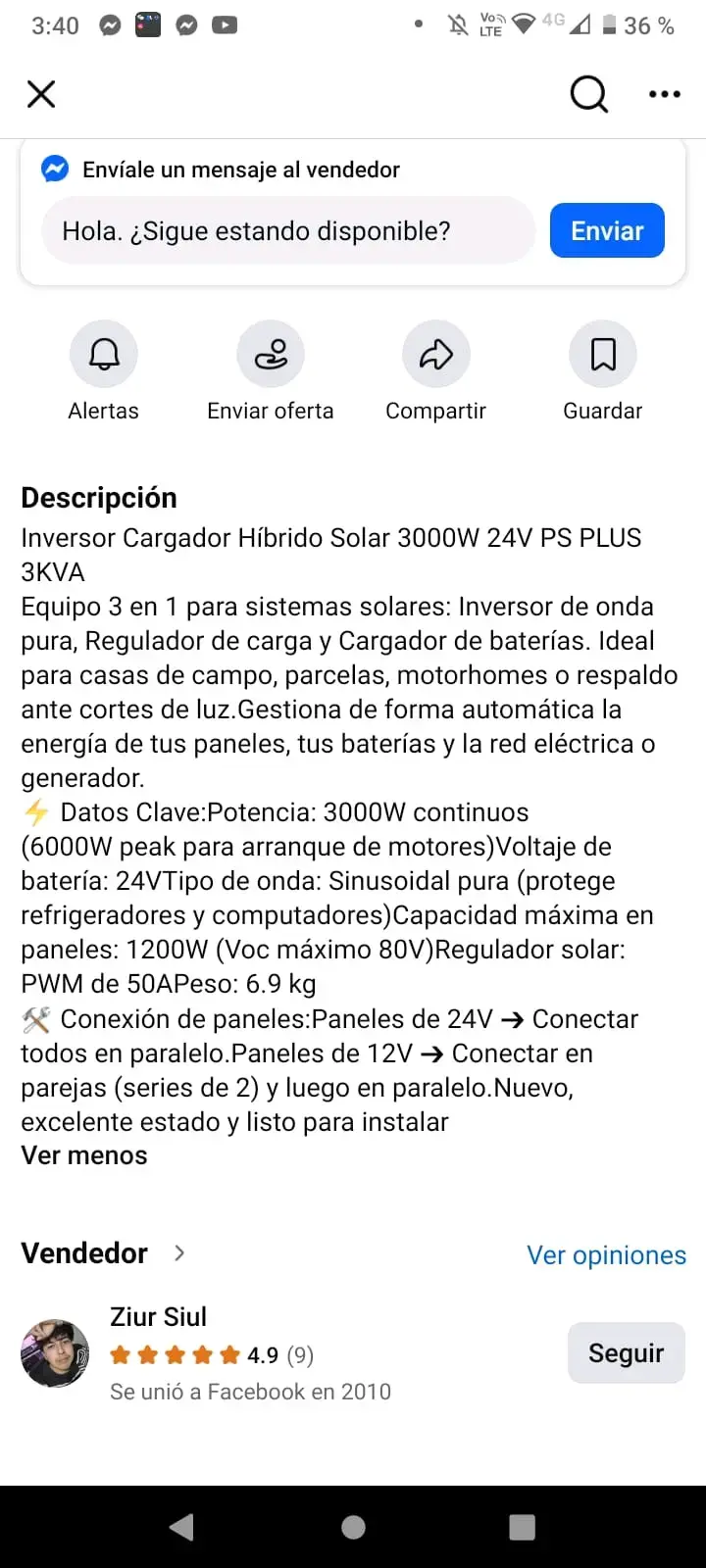 Inversor Híbrido Solar 3000W 24V 50A PWM - 3