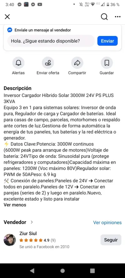 Inversor Híbrido Solar 3000W 24V 50A PWM - miniatura 3