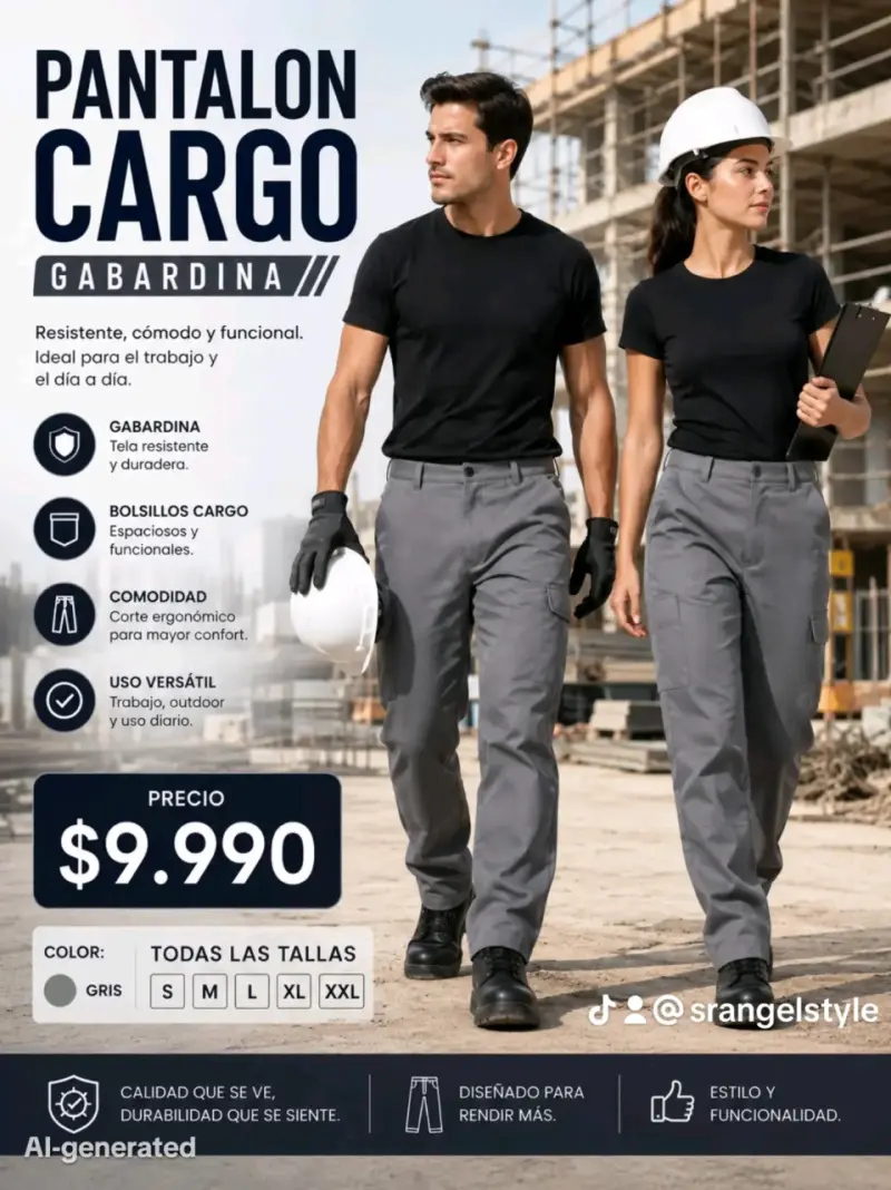 Pantalón Cargo Gabardina Gris para Trabajo