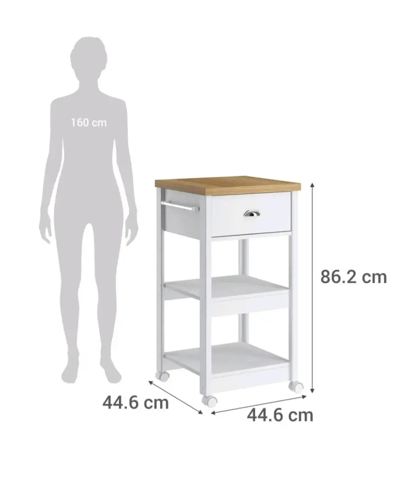 Carro de cocina blanco con ruedas y cajón - 5
