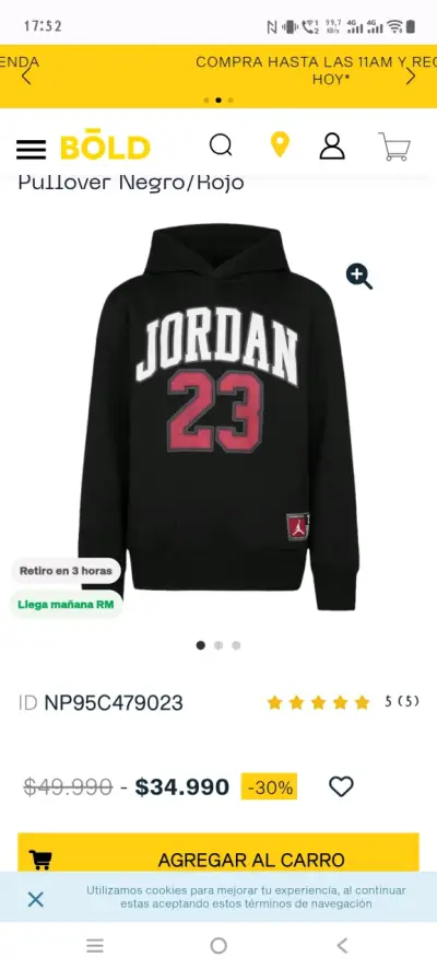 Polerón Jordan 23 Negro y Rojo - miniatura 1