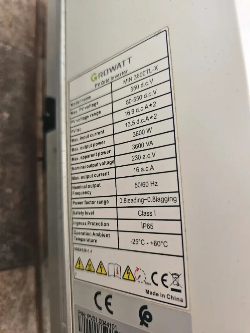 Inversor solar Growatt MIN 3600TL-X - 3
