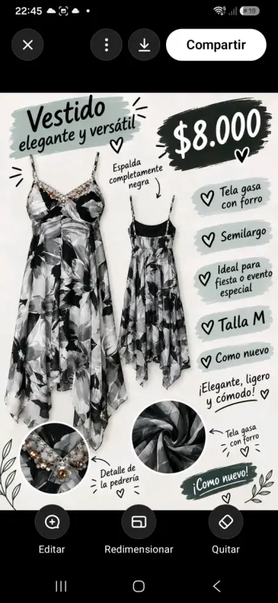 Vestido elegante semilargo con pedrería - miniatura 1
