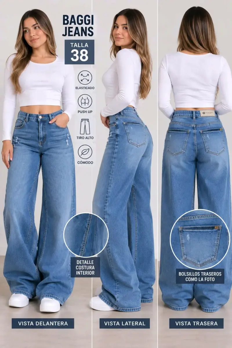 Jeans Baggi Talla 38 Mujer Tiro Alto