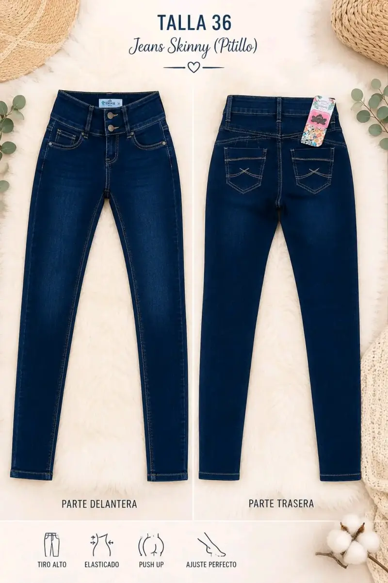 Jeans Skinny Pitillo Talla 36 Azul