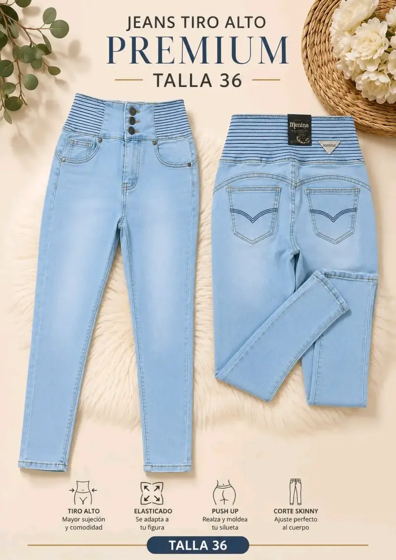 Jeans Tiro Alto Premium Talla 36