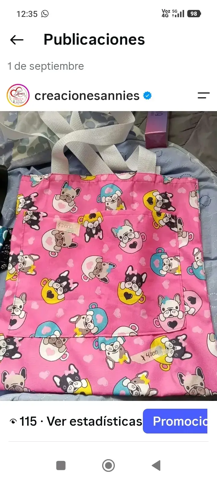 Bolso tote rosa con estampado de perros - 2