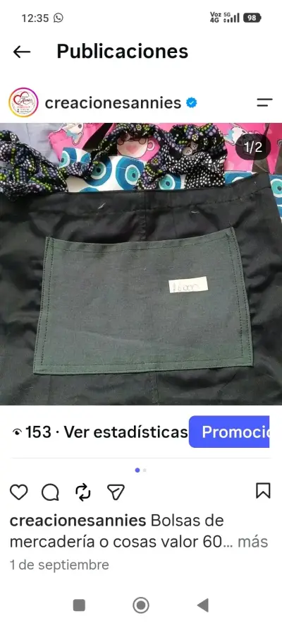 Bolsa de tela negra con bolsillo frontal - miniatura 1