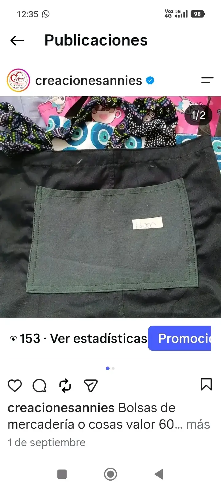 Bolsa de tela negra con bolsillo frontal - 2