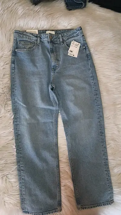 Jeans rectos de mezclilla azul claro - miniatura 1