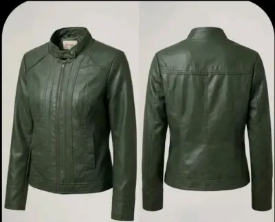 Chaqueta de cuero sintético verde para mujer - miniatura 1