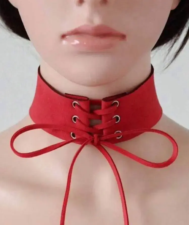 Collar choker rojo con cordones ajustables - 1