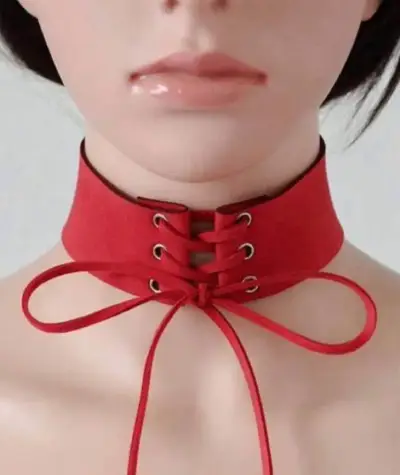 Collar choker rojo con cordones ajustables - miniatura 1