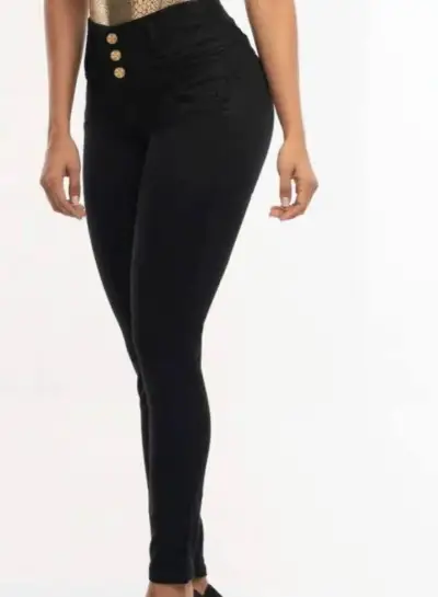 Pantalones ajustados negros con botones dorados - miniatura 1