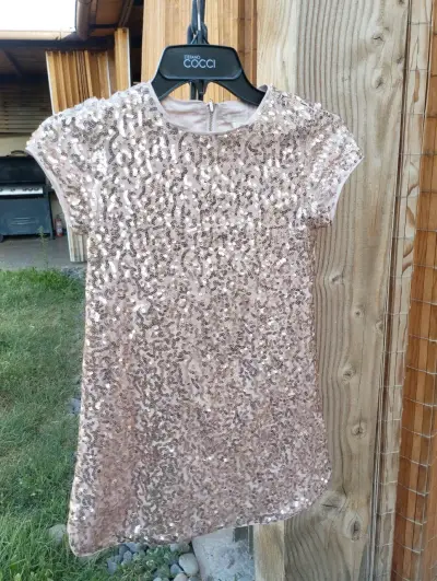 Vestido fiesta, lentejuelas doradas, niña - miniatura 1