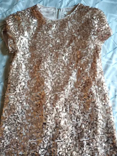 Vestido fiesta, lentejuelas doradas, niña - miniatura 2