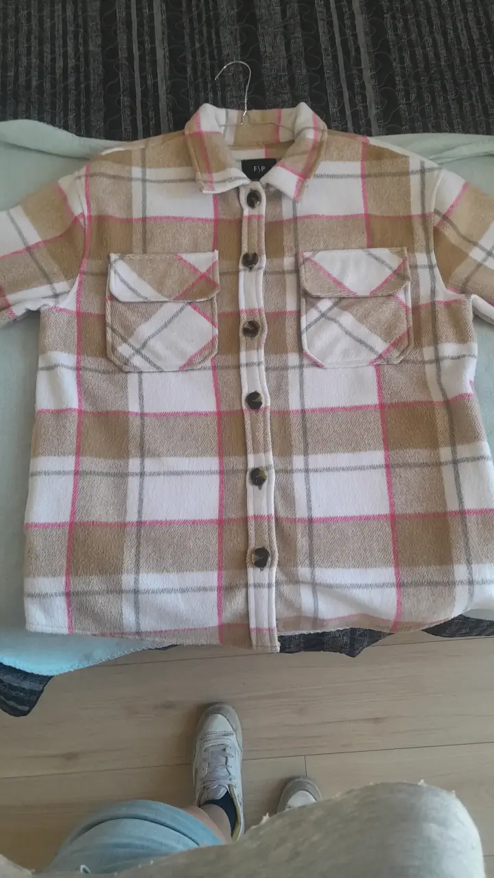 Sobre Camisa de franela a cuadros beige y rosa - 2