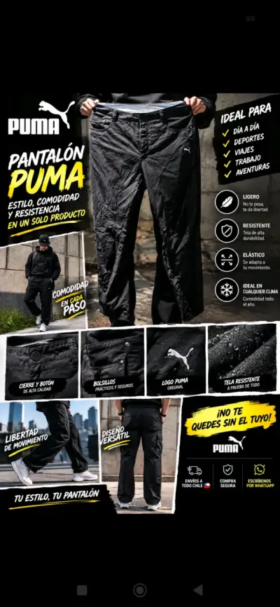 Pantalón Deportivo Negro Puma para Hombre - miniatura 2