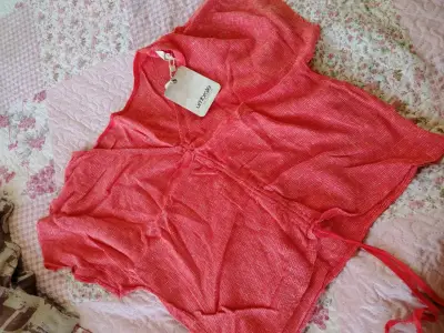 Blusa roja de lino con ajuste frontal Umbrale - miniatura 1