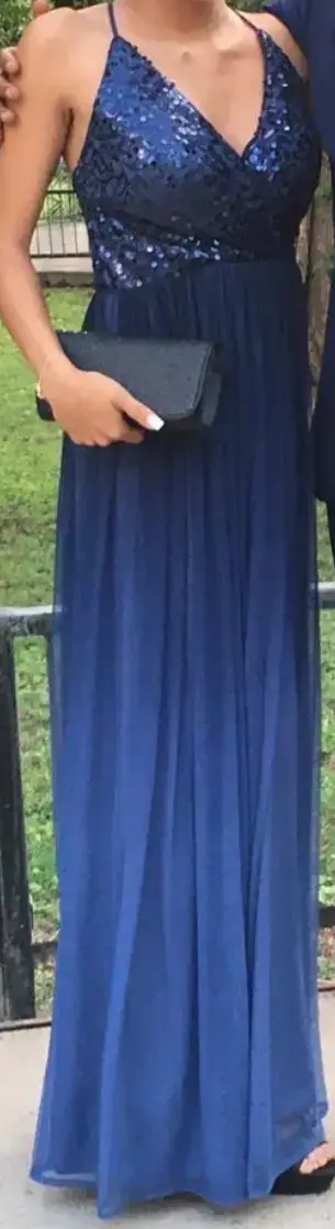 Vestido largo azul con lentejuelas - miniatura 1