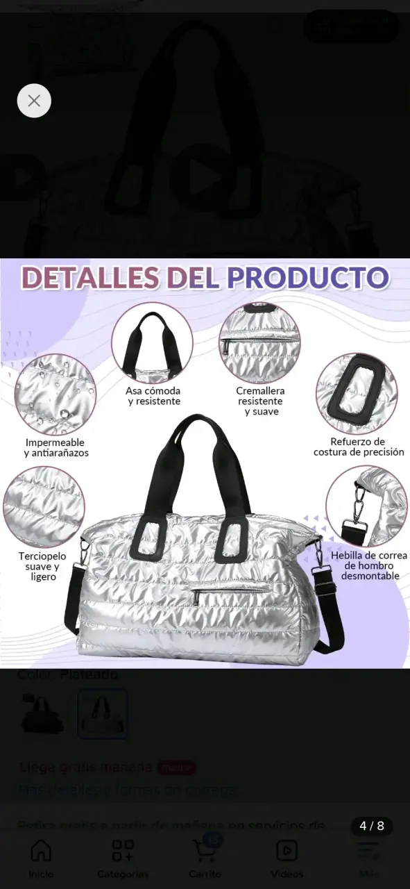 Bolso de viaje plateado impermeable y resistente - 1