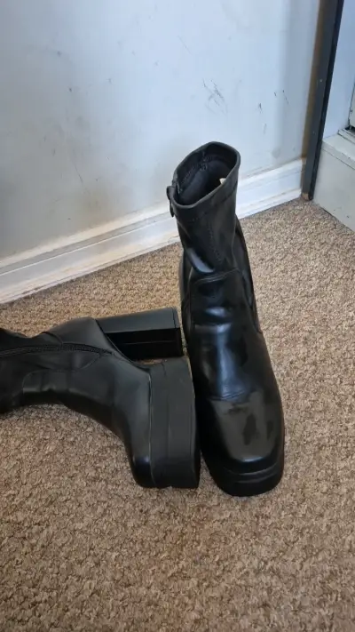 Botines de cuero negro con plataforma talla 40 - miniatura 3