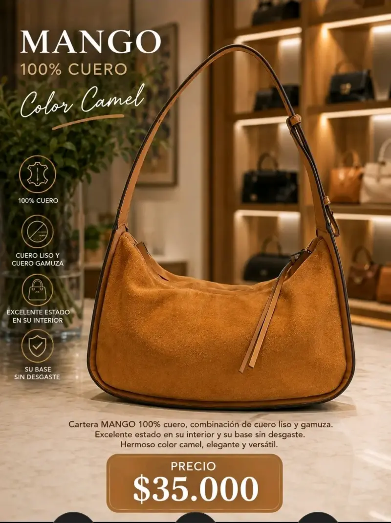 Cartera de Cuero Camel "Mango" - 1
