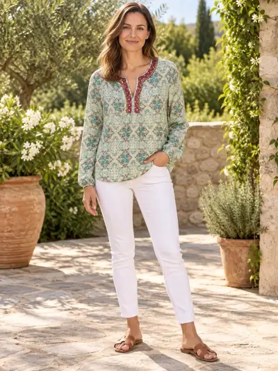 Blusa estampada bohemia con lentejuelas - miniatura 1