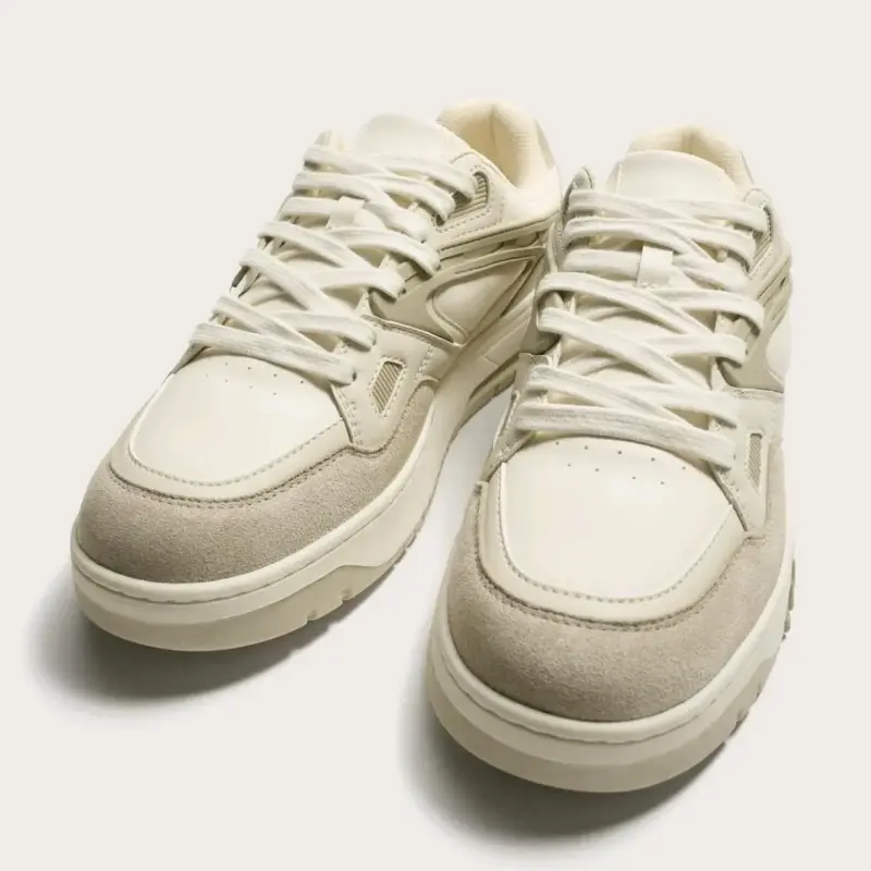 Zapatillas deportivas beige de cuero y gamuza - 2