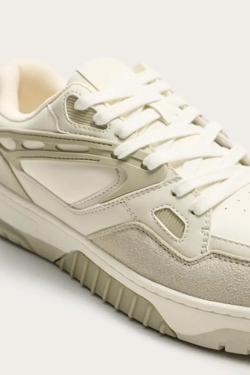 Zapatillas deportivas beige de cuero y gamuza - 4