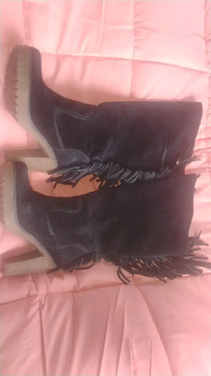 Botines de gamuza negros con flecos - 2