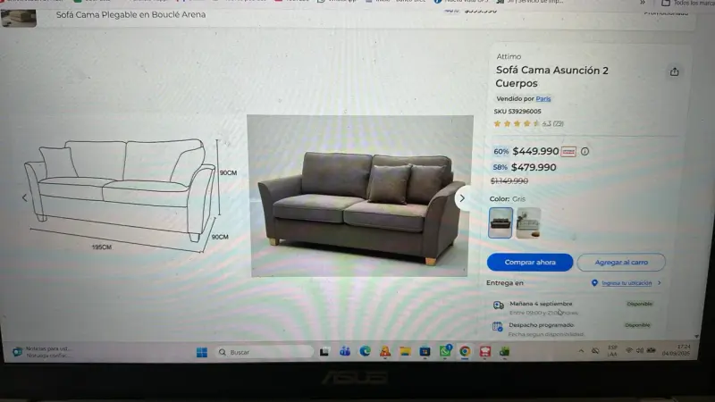 Sofá cama Attimo 2 cuerpos gris - 6