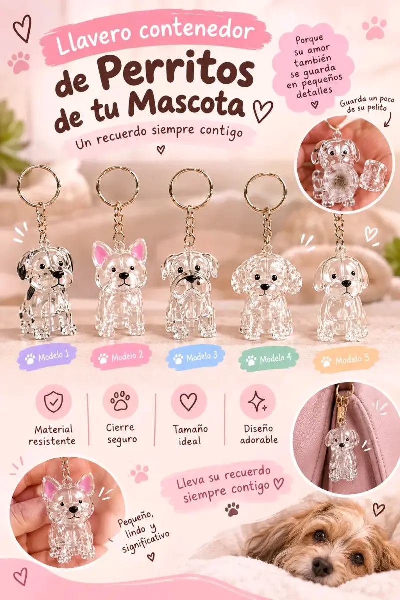 Set Llaveros contenedores de pelito de perritos(5) - 1