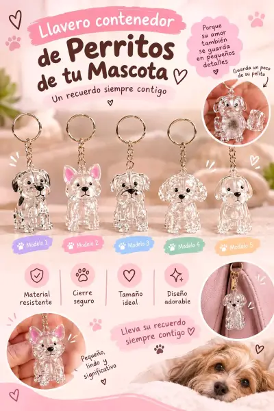 Set Llaveros contenedores de pelito de perritos(5) - miniatura 1