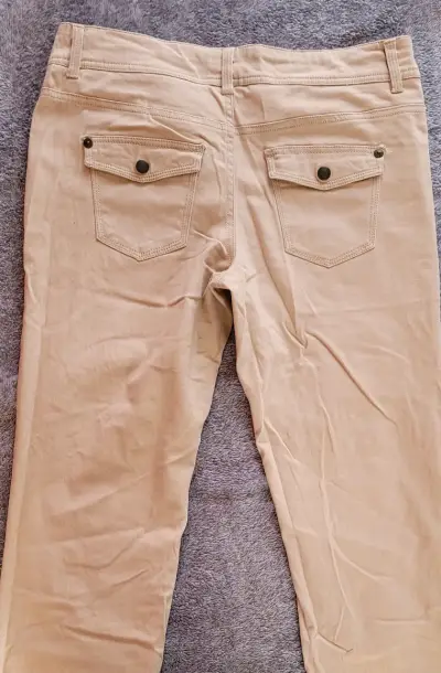 Pantalone beige de algodón para mujer - miniatura 2