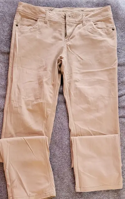Pantalone beige de algodón para mujer - miniatura 3
