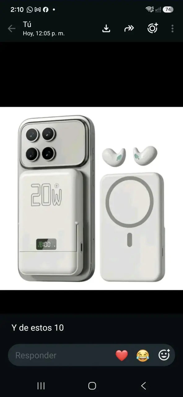 Cargador inalámbrico portátil 20W con audífonos