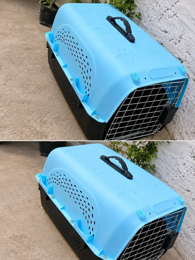 Transportadora de mascotas azul y negra
