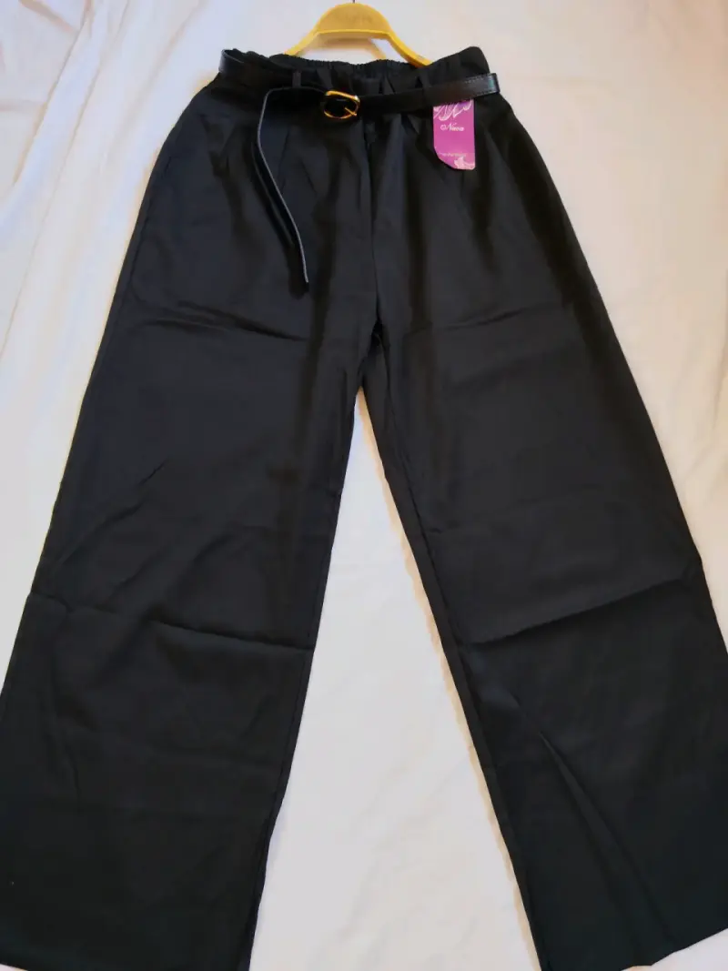 Pantalones negros con cinturón elástico para mujer - 1